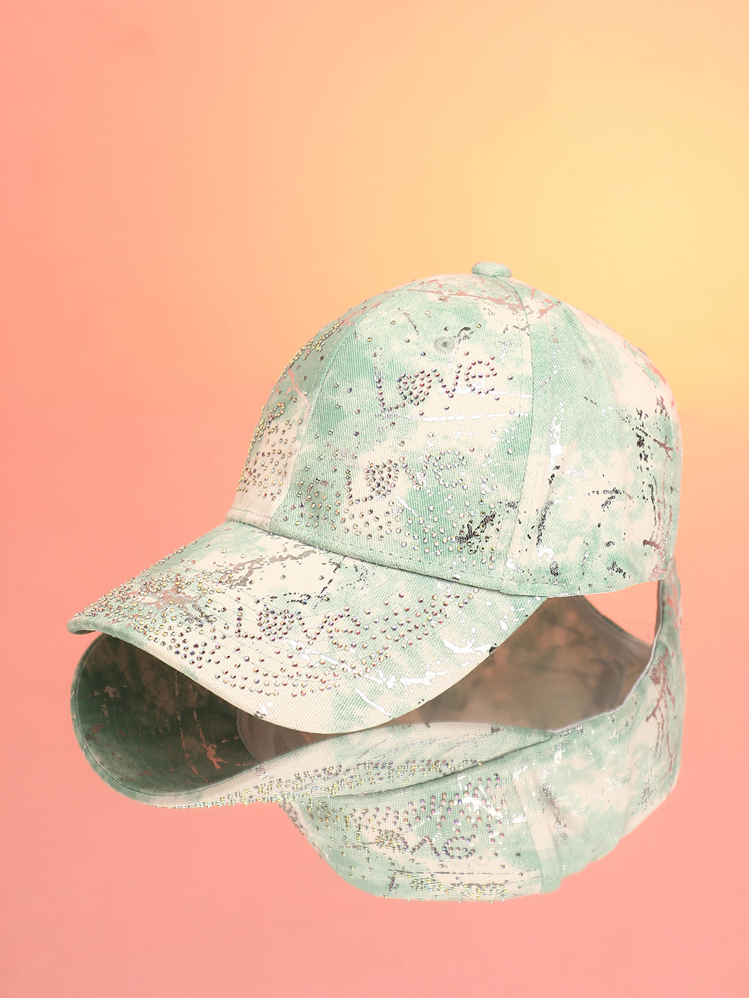 Studded Ombre Basketball Cap - Mint Green & Ivory White