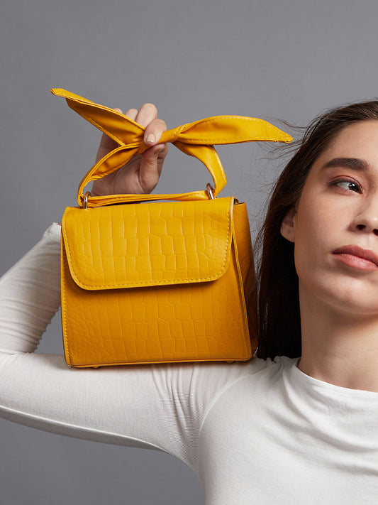 Yellow Solid Vegan Leather Sling Bag