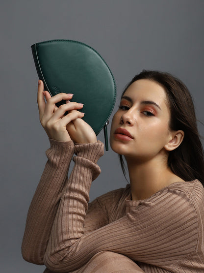 Green Vegan Leather Structured Sling Bag With Tasselled