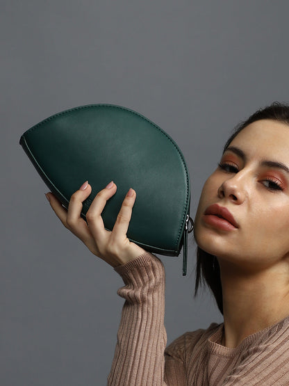 Green Vegan Leather Structured Sling Bag With Tasselled