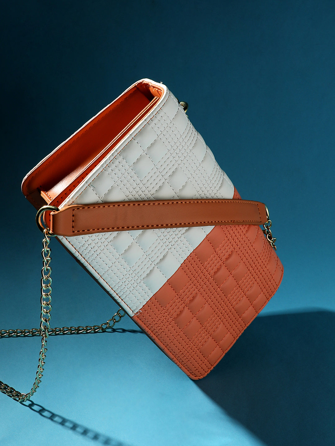 Contrast Flap Sling Bag - White & Orange