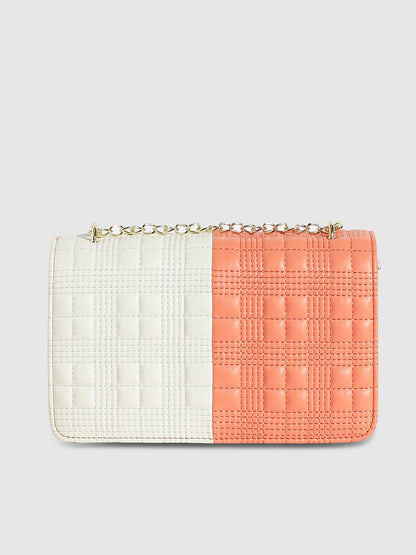 Contrast Flap Sling Bag - White & Orange