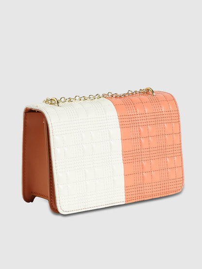 Contrast Flap Sling Bag - White & Orange