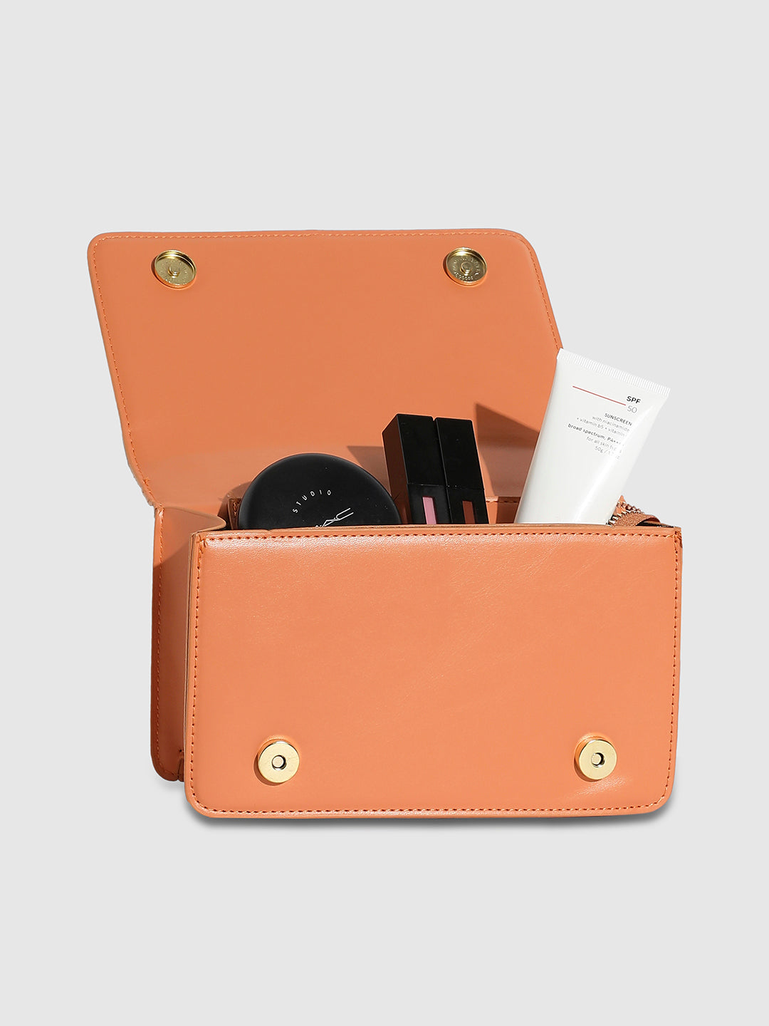 Contrast Flap Sling Bag - White & Orange