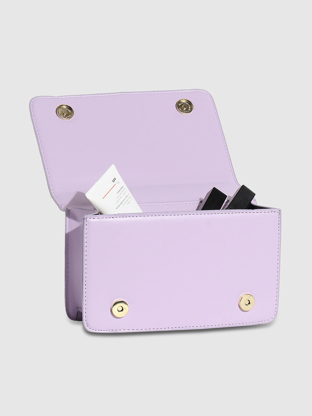 Contrast Flap Sling Bag - White & Lilac