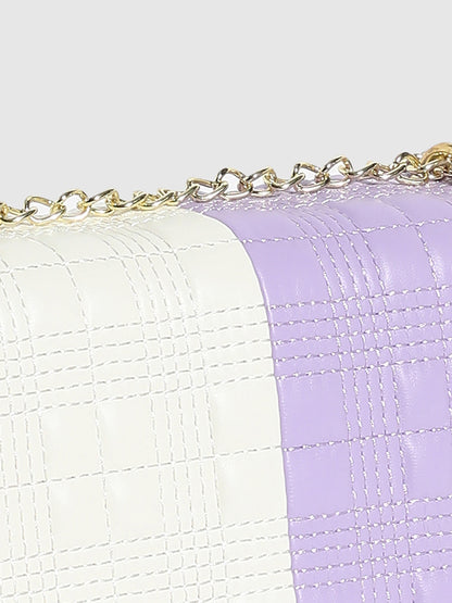 Contrast Quilted Sling Bag - White & Lilac