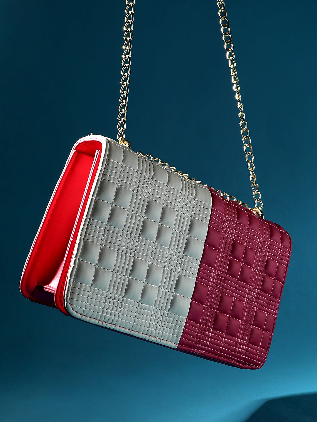 Contrast Flap Sling Bag - White & Pink