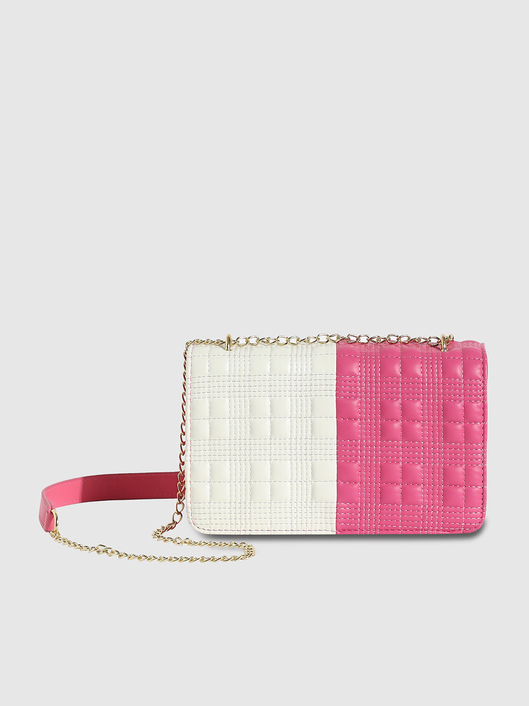Contrast Flap Sling Bag - White & Pink