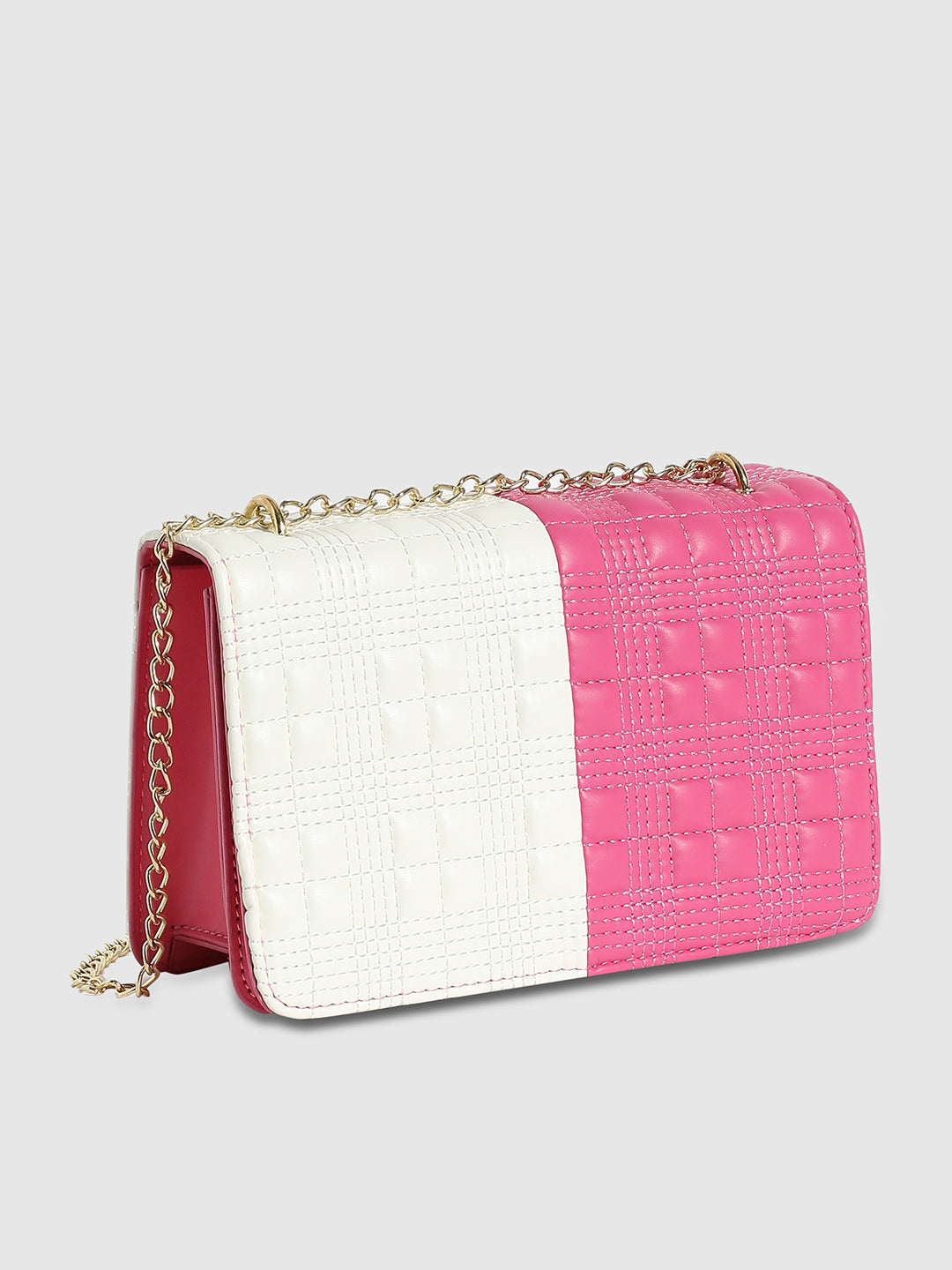 Contrast Flap Sling Bag - White & Pink