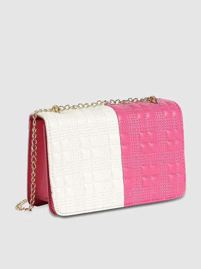 Contrast Flap Sling Bag - White & Pink
