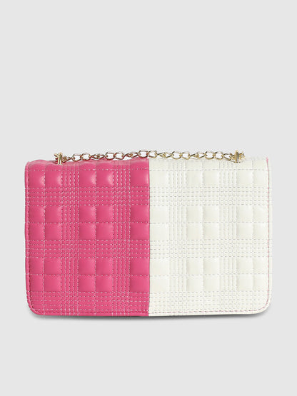Contrast Flap Sling Bag - White & Pink