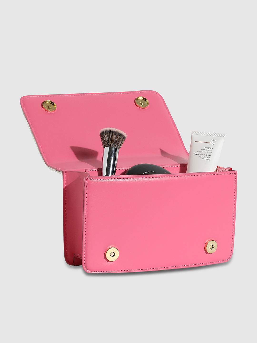 Contrast Flap Sling Bag - White & Pink