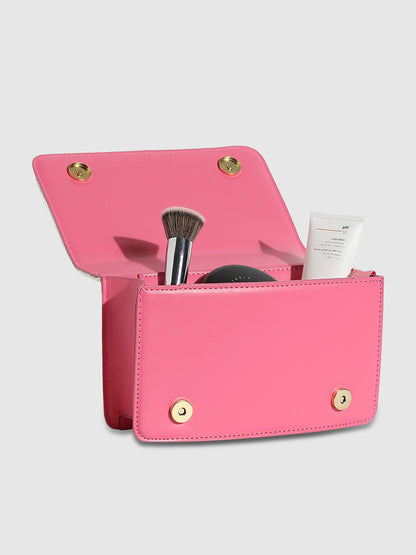 Contrast Flap Sling Bag - White & Pink