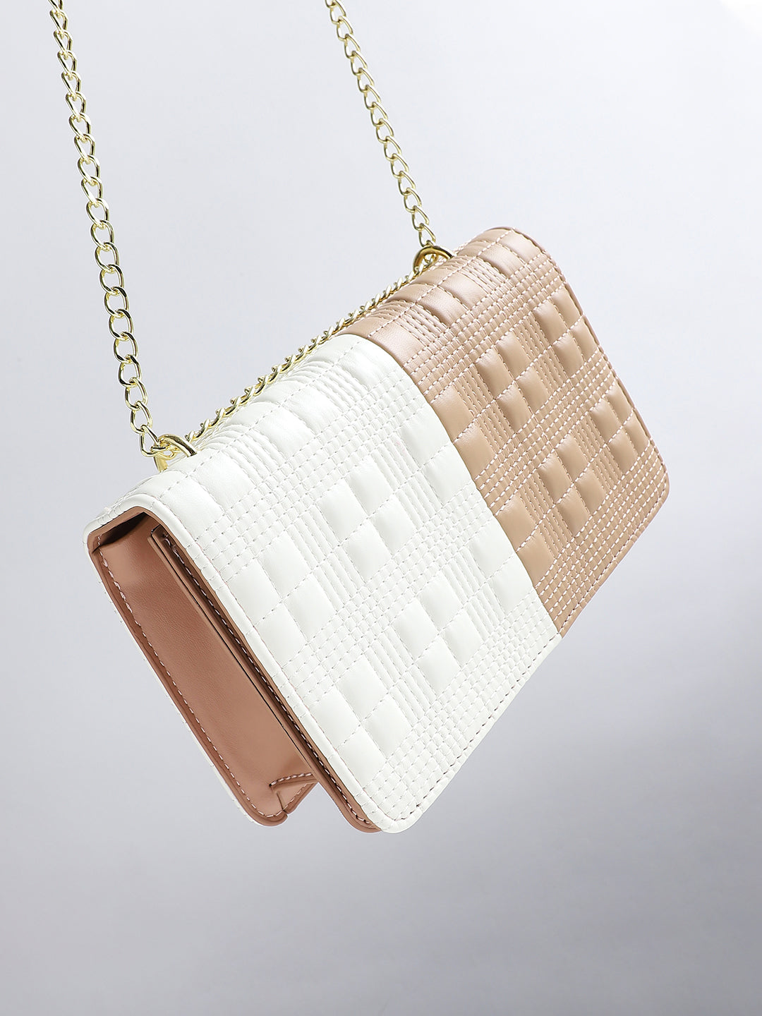 Contrast Flap Sling Bag - White & Beige
