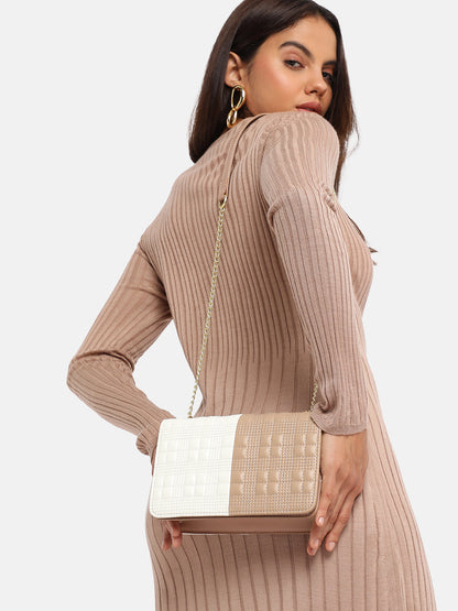 Contrast Flap Sling Bag - White & Beige