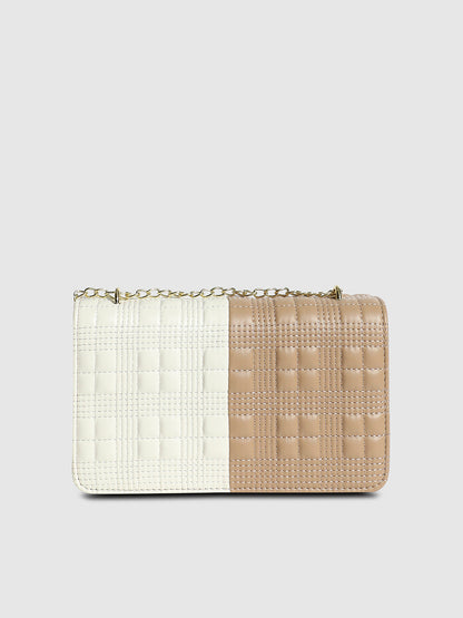 Contrast Flap Sling Bag - White & Beige