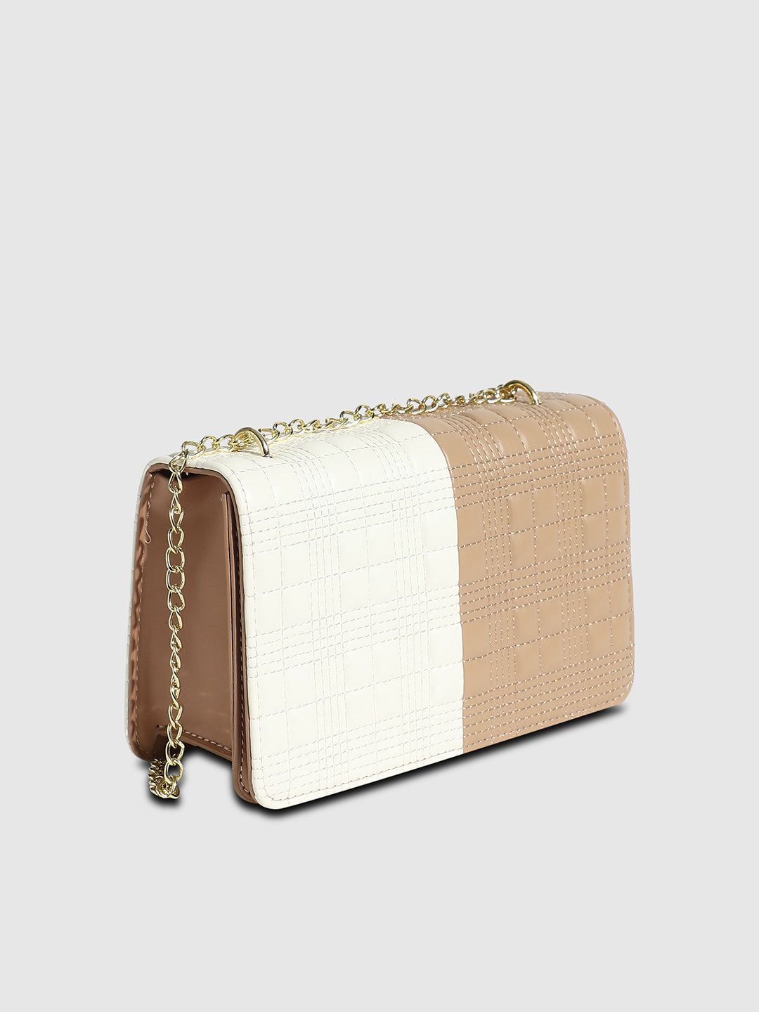 Contrast Flap Sling Bag - White & Beige