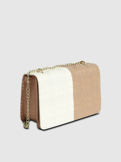 Contrast Flap Sling Bag - White & Beige