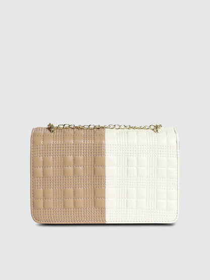 Contrast Flap Sling Bag - White & Beige
