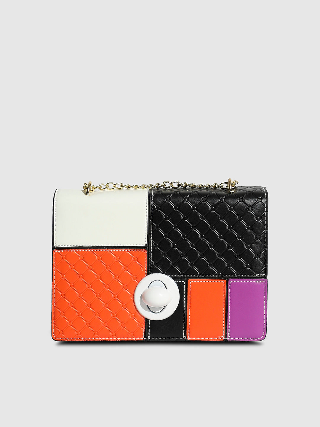 Contrast Block Sling Bag - Orange & Black