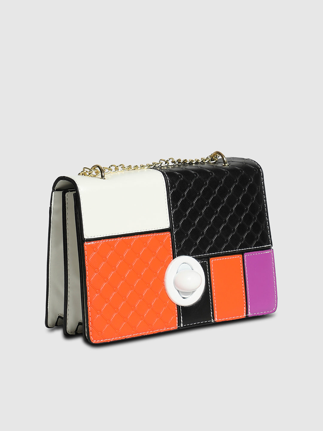 Contrast Block Sling Bag - Orange & Black