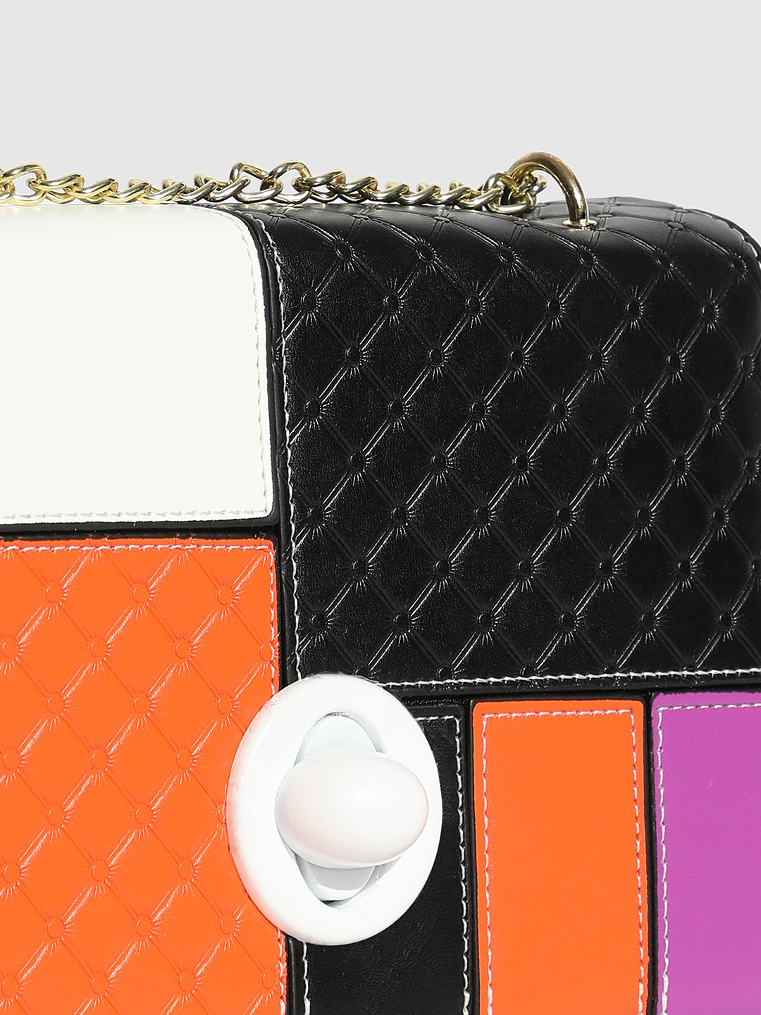 Contrast Block Sling Bag - Orange & Black