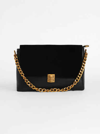 The Velvet Block Shoulder Bag - Midnight Black