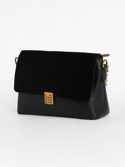 The Velvet Block Shoulder Bag - Midnight Black