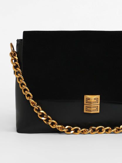 The Velvet Block Shoulder Bag - Midnight Black