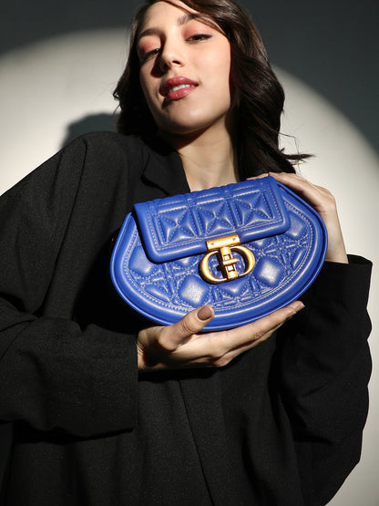 The Quilted Curve Sling Bag - Royal Blue