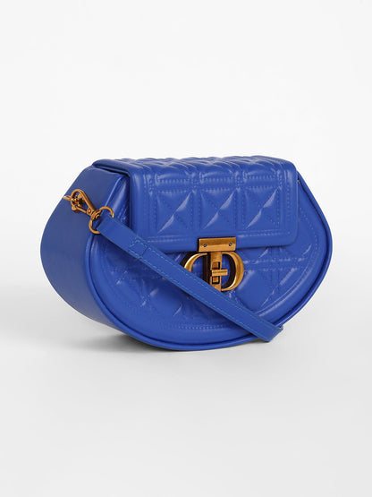 The Quilted Curve Sling Bag - Royal Blue