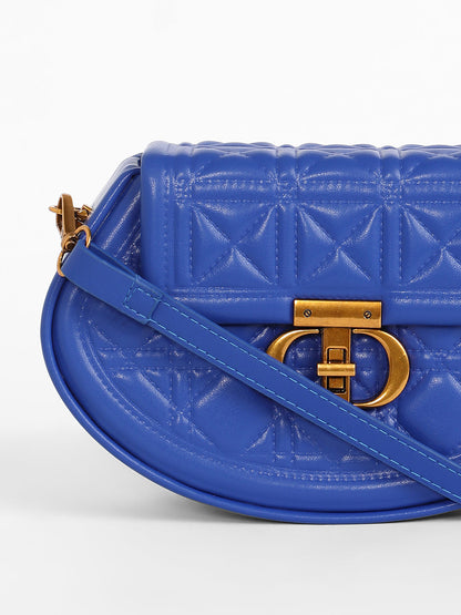 The Quilted Curve Sling Bag - Royal Blue