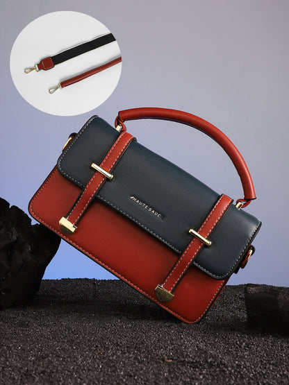 The Linea Hand Bag - Terracotta Brown & Navy Blue