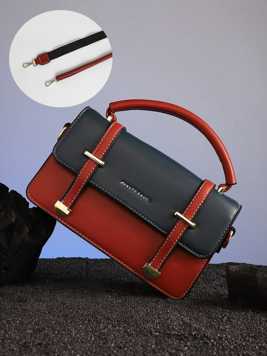 The Linea Hand Bag - Terracotta Brown & Navy Blue