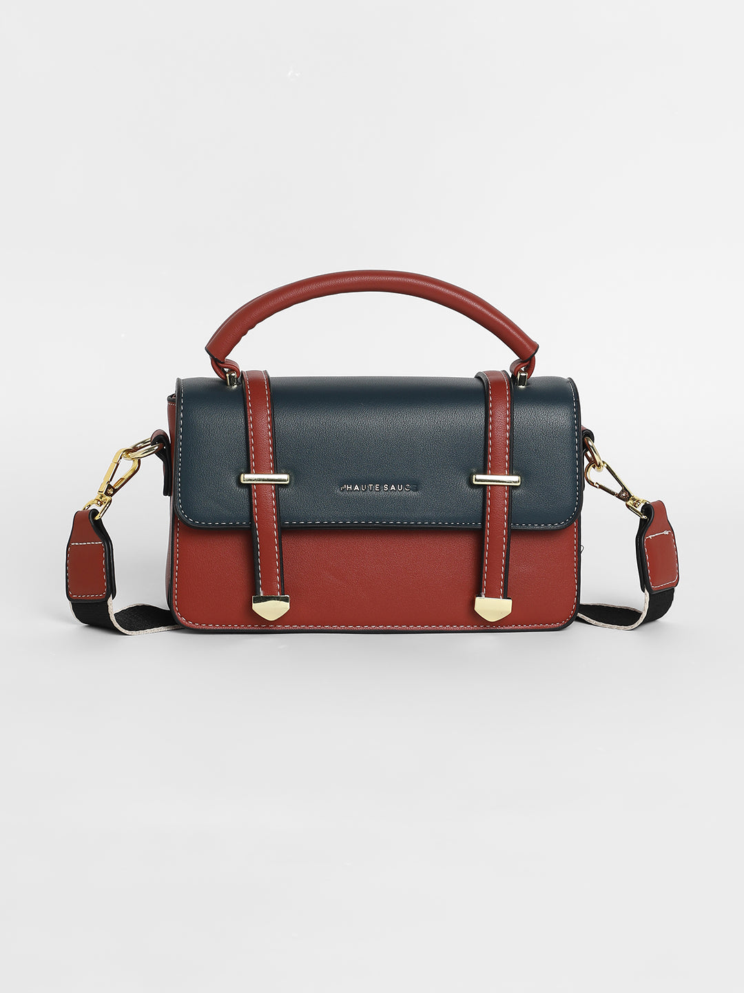 The Linea Hand Bag - Terracotta Brown & Navy Blue