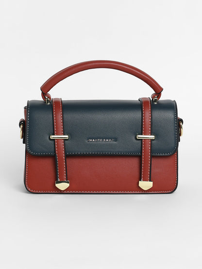 The Linea Hand Bag - Terracotta Brown & Navy Blue