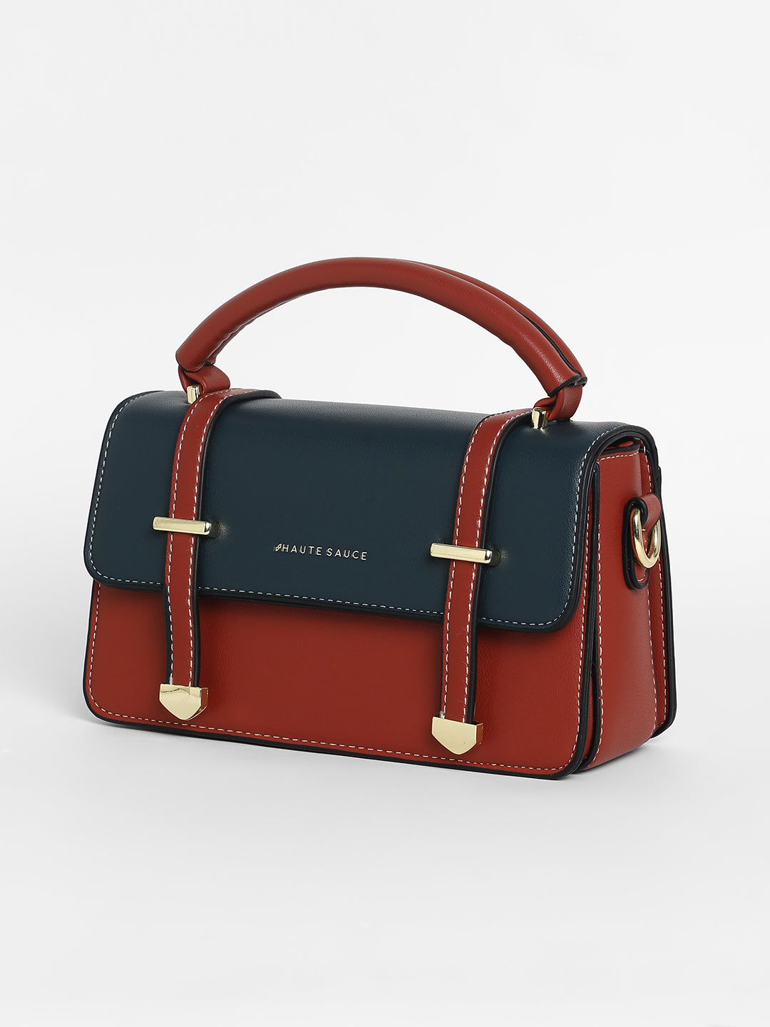 The Linea Hand Bag - Terracotta Brown & Navy Blue