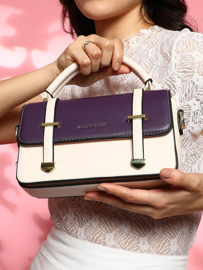 The Linea Hand Bag - Ivory White:Wine Red