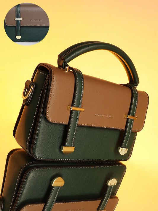 The Linea Hand Bag - Forest Green & Mocha Brown