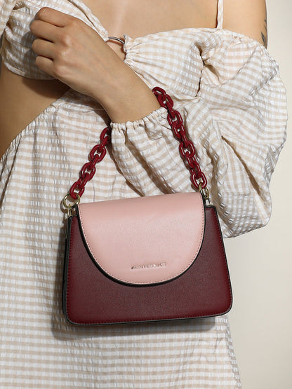 The Block Flap Hand Bag - Burgundy Red & Blush Pink