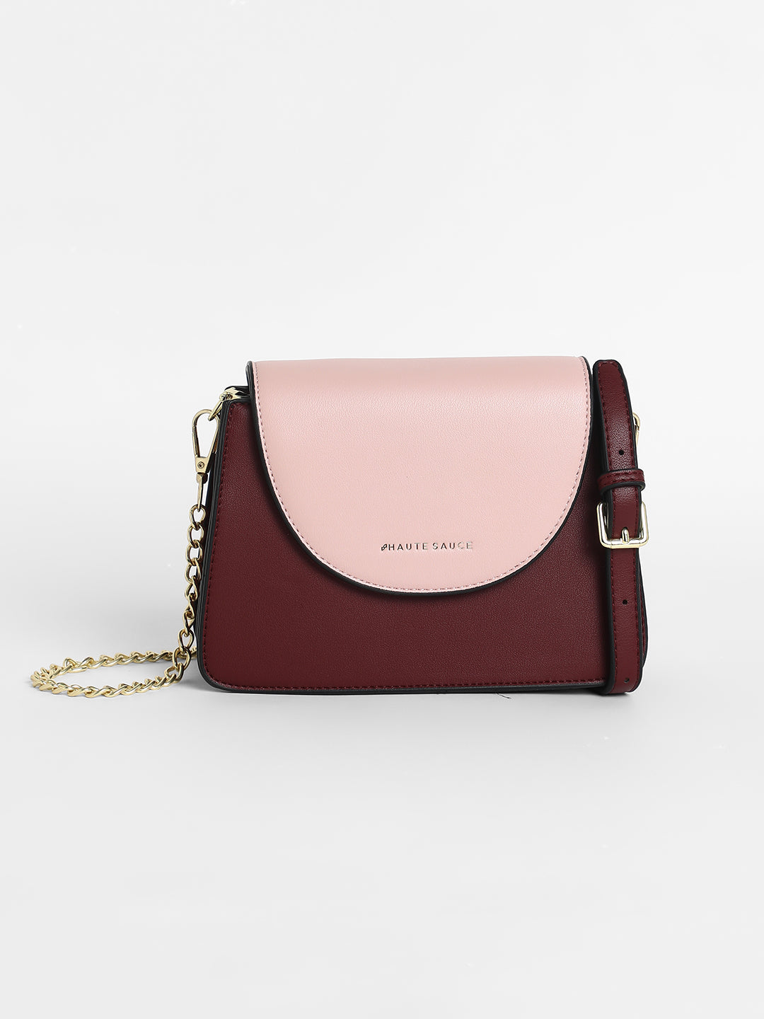 The Block Flap Hand Bag - Burgundy Red & Blush Pink