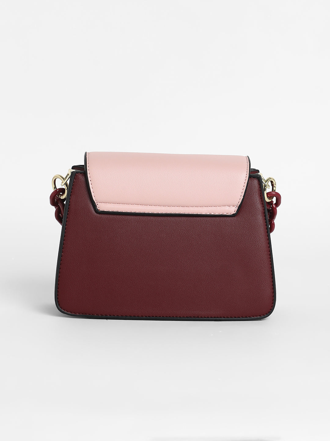 The Block Flap Hand Bag - Burgundy Red & Blush Pink