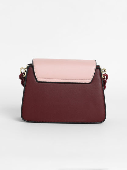 The Block Flap Hand Bag - Burgundy Red & Blush Pink