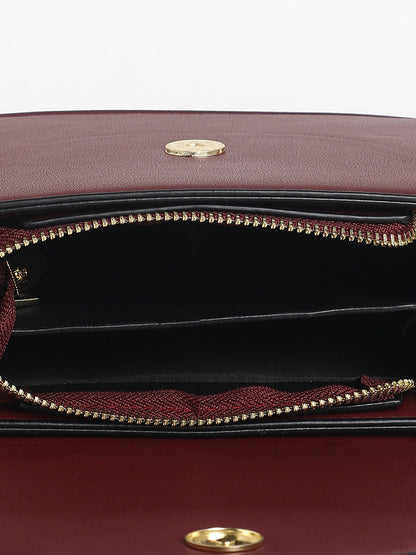 The Block Flap Hand Bag - Burgundy Red & Blush Pink