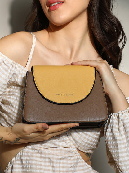 The Block Flap Hand Bag - Mocha Brown & Sage Green