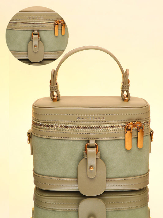 The Velvet Oval Bucket Bag - Olive Green
