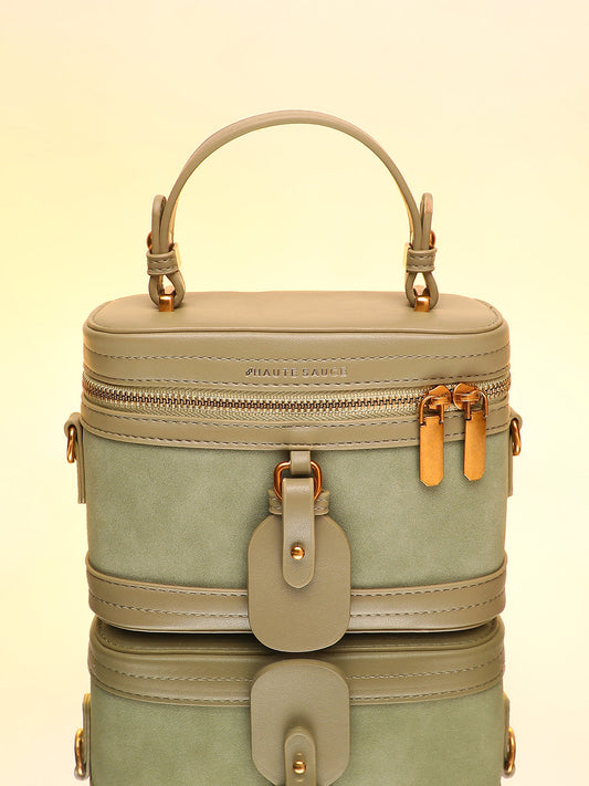 The Velvet Oval Bucket Bag - Olive Green