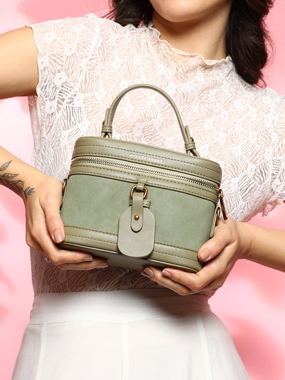 The Velvet Oval Bucket Bag - Olive Green