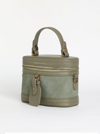 The Velvet Oval Bucket Bag - Olive Green