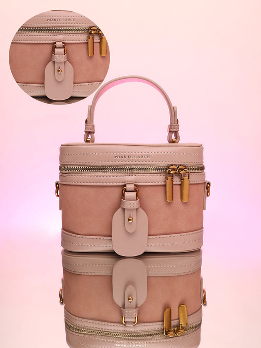 The Velvet Oval Bucket Bag - Nude Pink